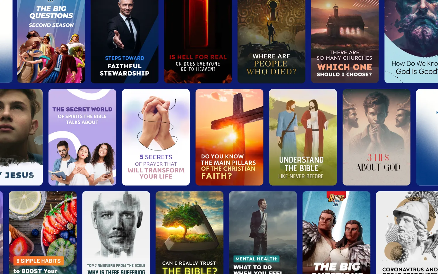 Rows of Hope.study course covers, from “Where are people who died?” to “Can I really trust the Bible?”